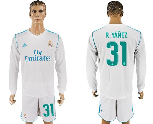 Real Madrid #31 R.Yanez White Home Long Sleeves Soccer Club Jersey
